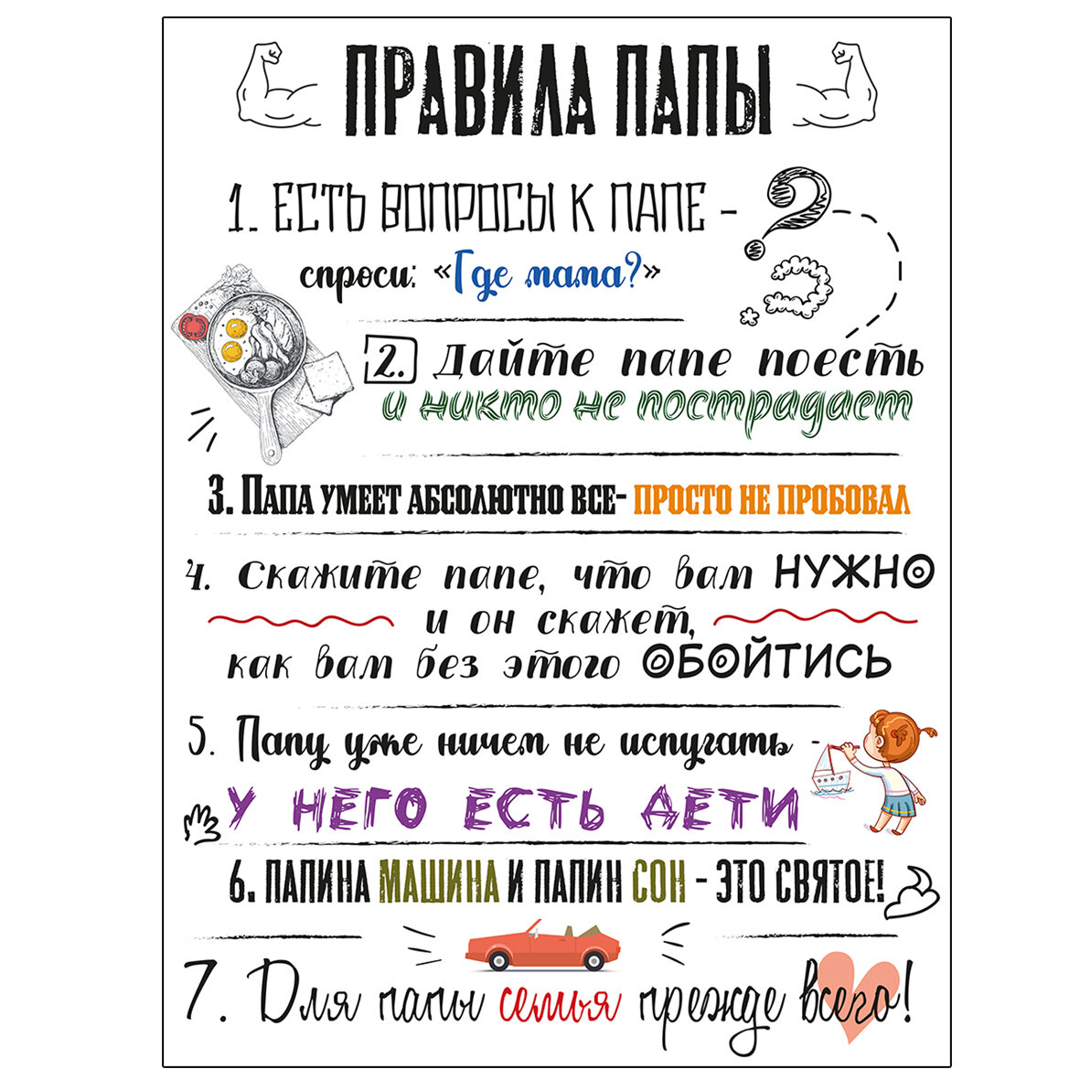 Магнит на холодильник с панно "Правила папы" /мужской подарок /интерьер кухни /20х30см