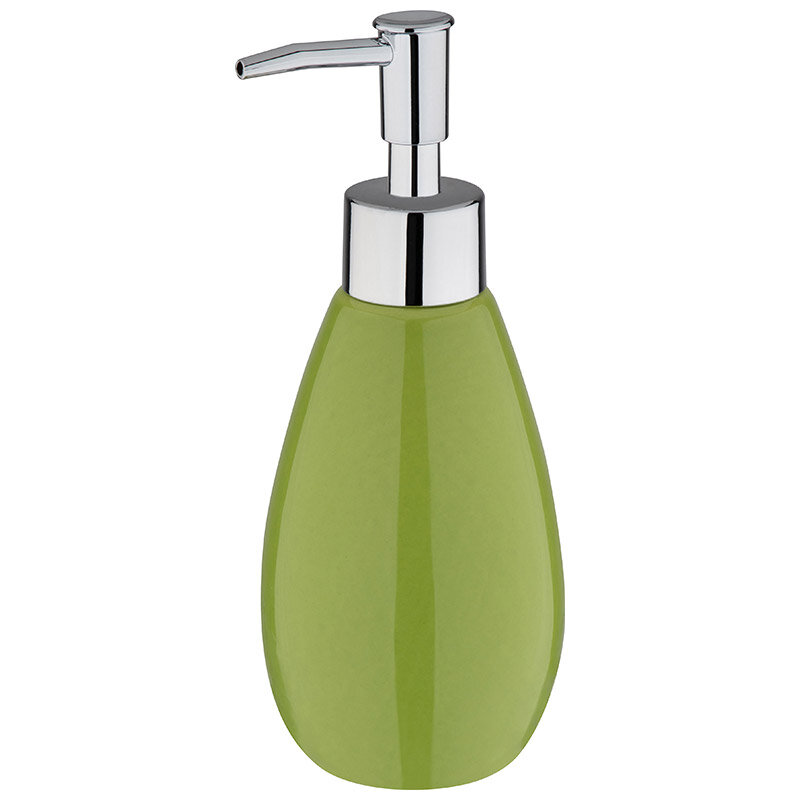 Дозатор для жидкого мыла "Лайм", объем 240 мл, материал керамика, хромированная пластмасса, размер: 7х7х18 см, цвет зеленый