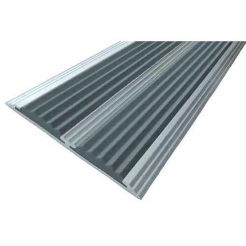 Алюминиевая полоса противоскользящая с двумя вставками 70 мм, 1 метр, серая, накладка на ступени против скольжения