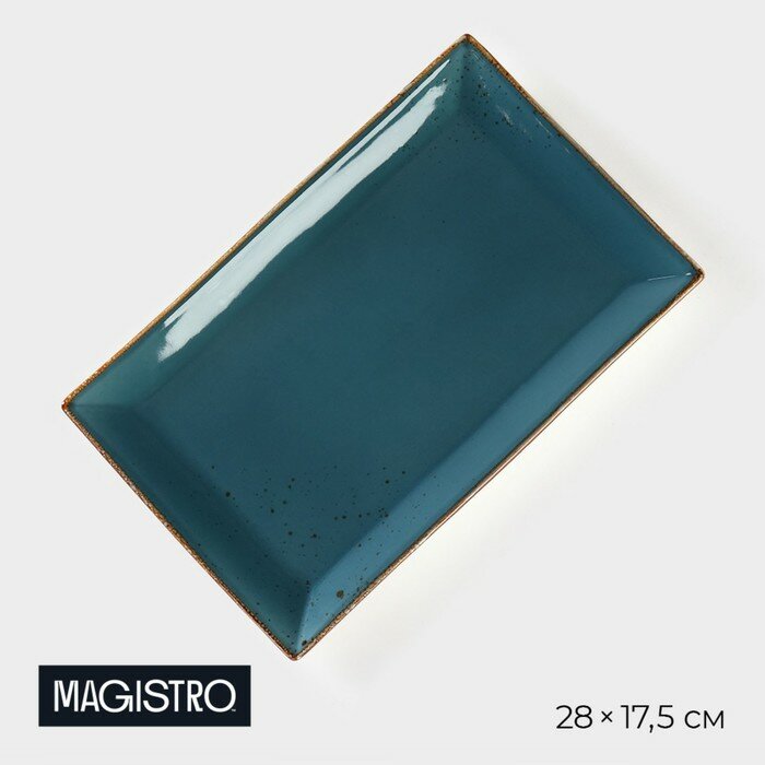 Блюдо сервировочное «Церера», 27x17,5x2 см, цвет голубой с золотым