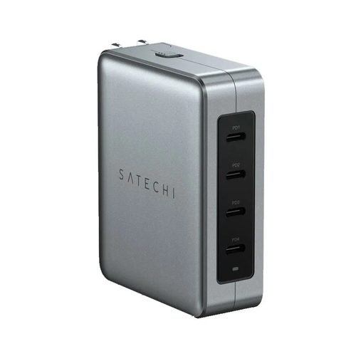 Сетевое зарядное устройство Satechi 145W USB-C х4-Port GaN Travel Charger, 4 сменные вилки EU/AU/UK/US (ST-W145GTM), цвет серый