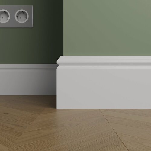 Изображение товара Плинтус напольный (10 метров) 15x100 мм Elite высокий белый SX173 ударопрочный полистирол полиуретановый SP-decor П026