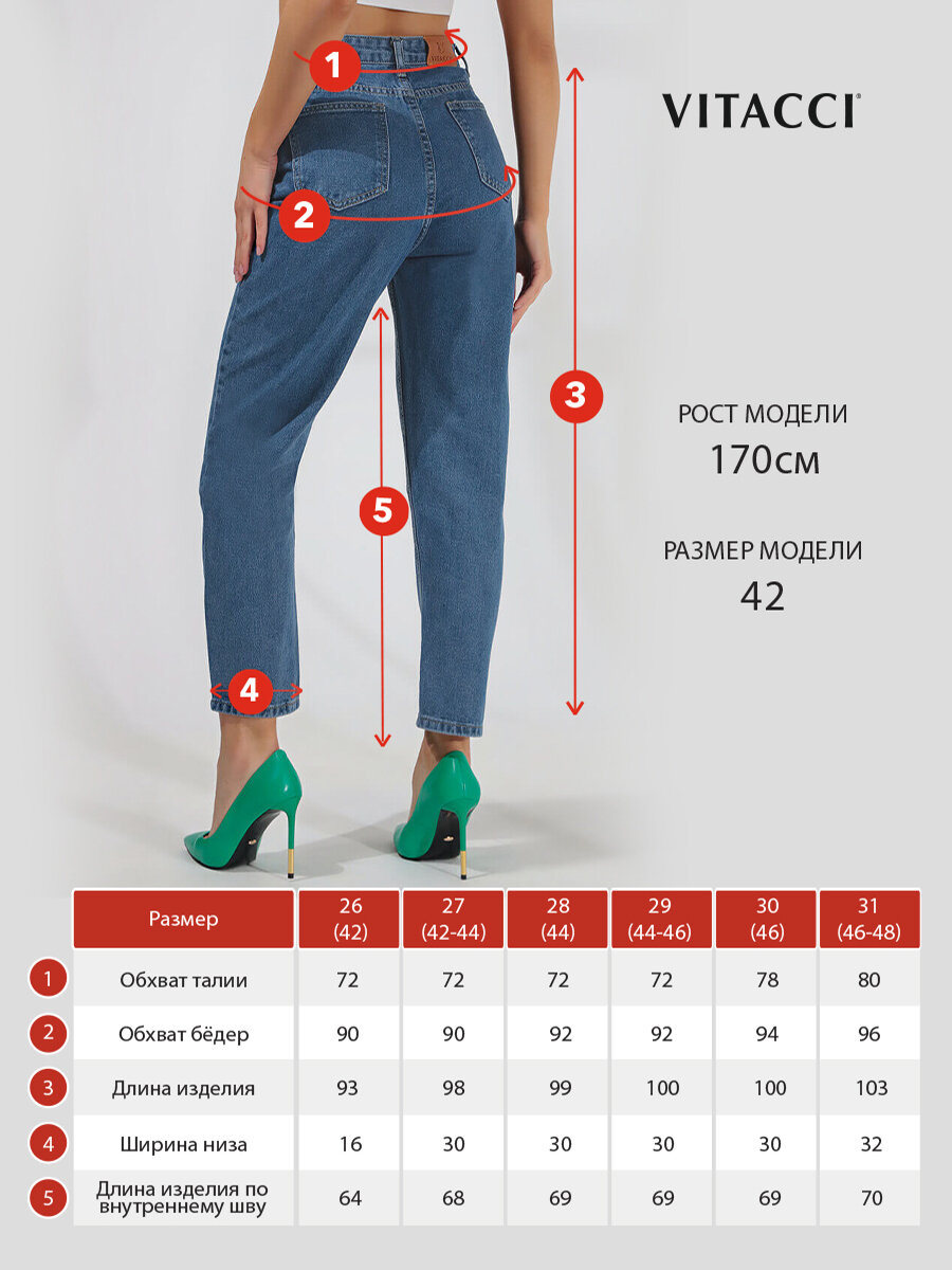 Джинсы бананы VITACCI, размер 31(46/48), синий — фото 1