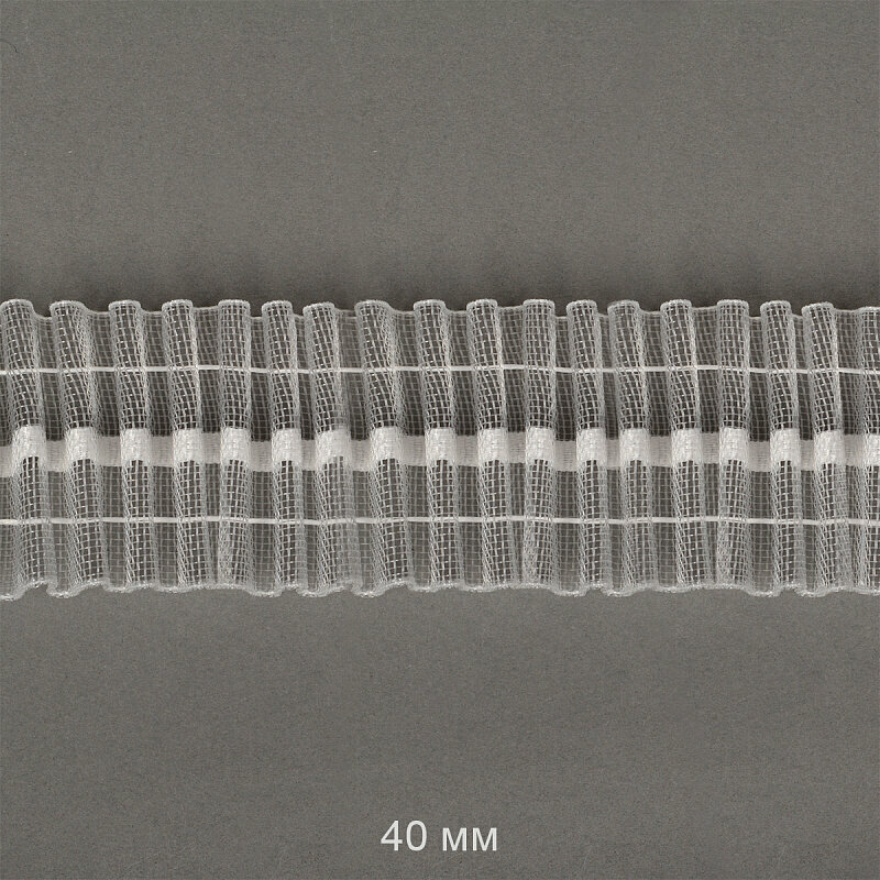 Лента шторная (тесьма для штор) шир.40мм сборка: универсальная цв. прозрачный упак.10 м