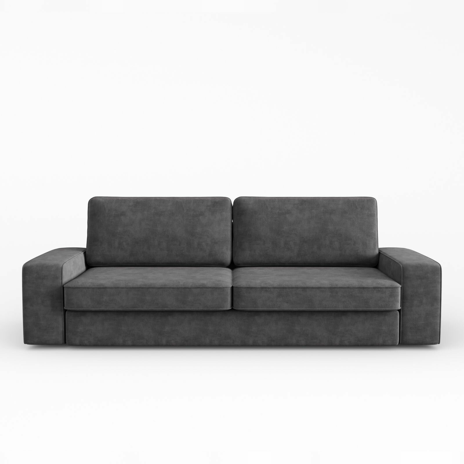 Прямой диван-кровать Manons Maison Lykke, раскладной механизм Выкатной, Велюр серый, 248х104х71 см. Товар уцененный