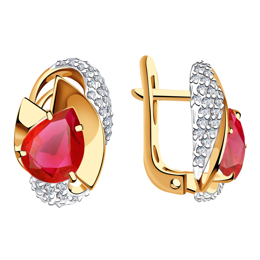 Серьги Diamant online, красное золото, 585 проба, фианит, корунд