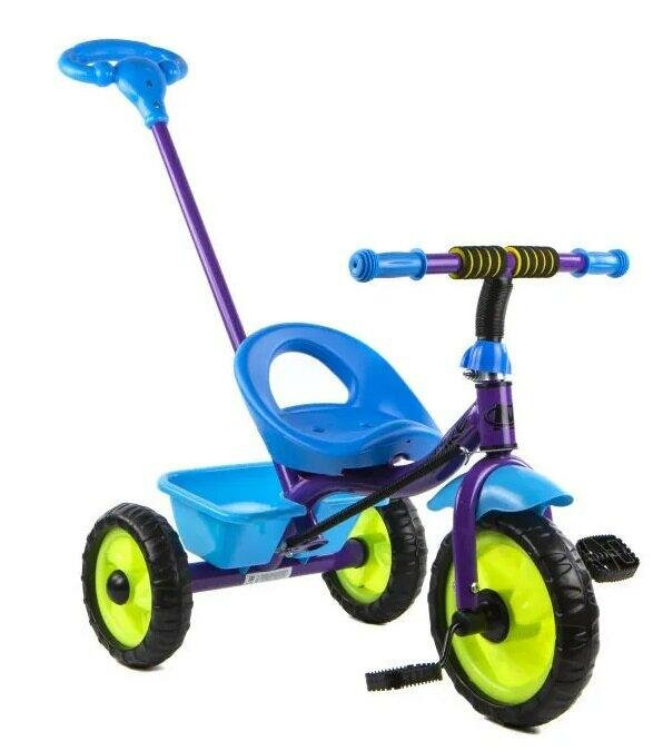 Велосипед 1Toy Трехколесный, EVA колеса, задняя корзина, поворот руля, ручка, голубой