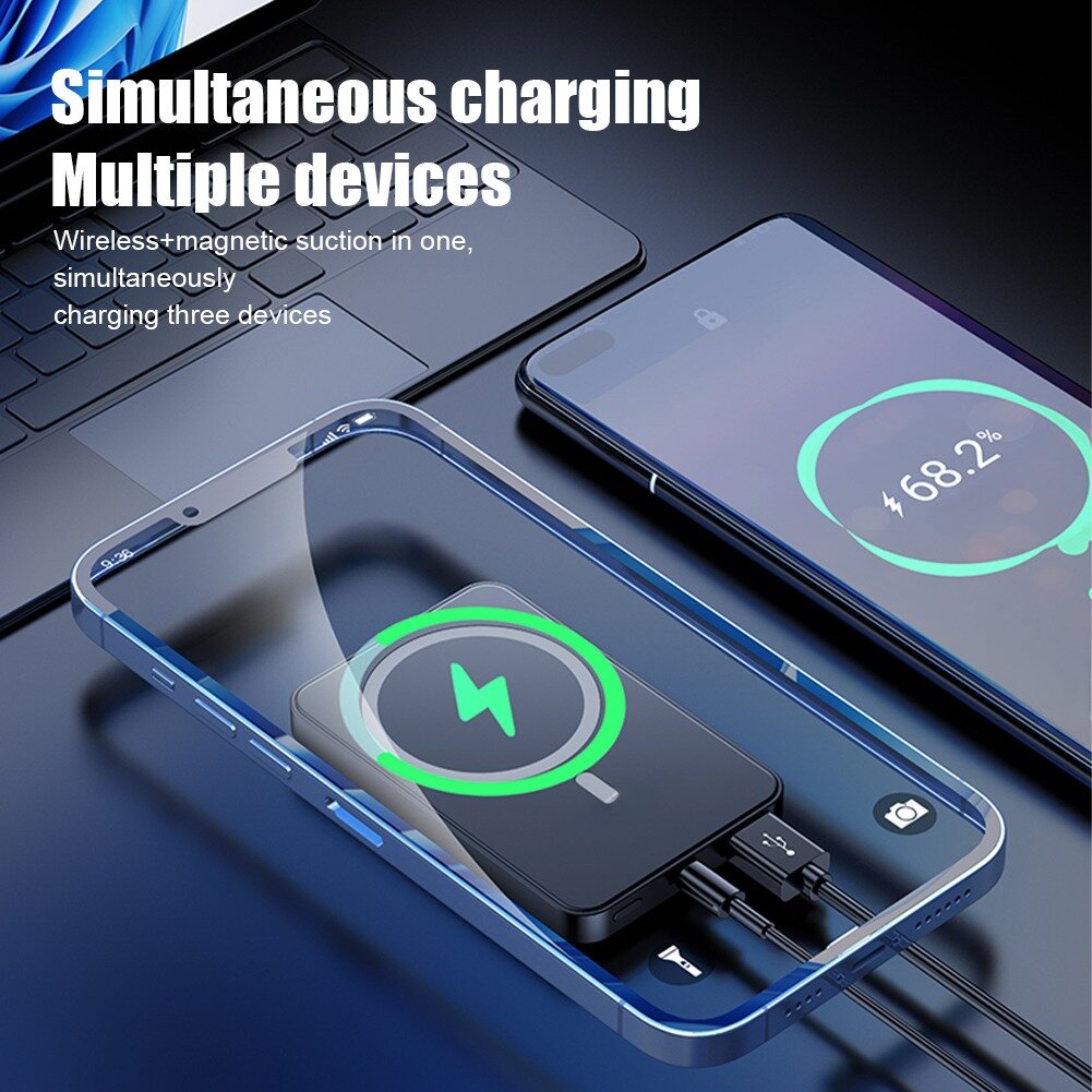 Повербанк MagSafe 10000 mah / Внешний аккумулятор PowerBank для iPhone, Android / Быстрая зарядка 22.5W / Qi технология