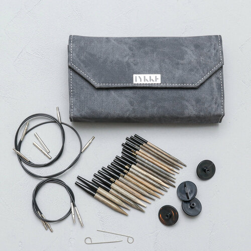Lykke Driftwood Grey Набор съемных спиц 7 см, 9 пар, Дерево, Джинсовый чехол