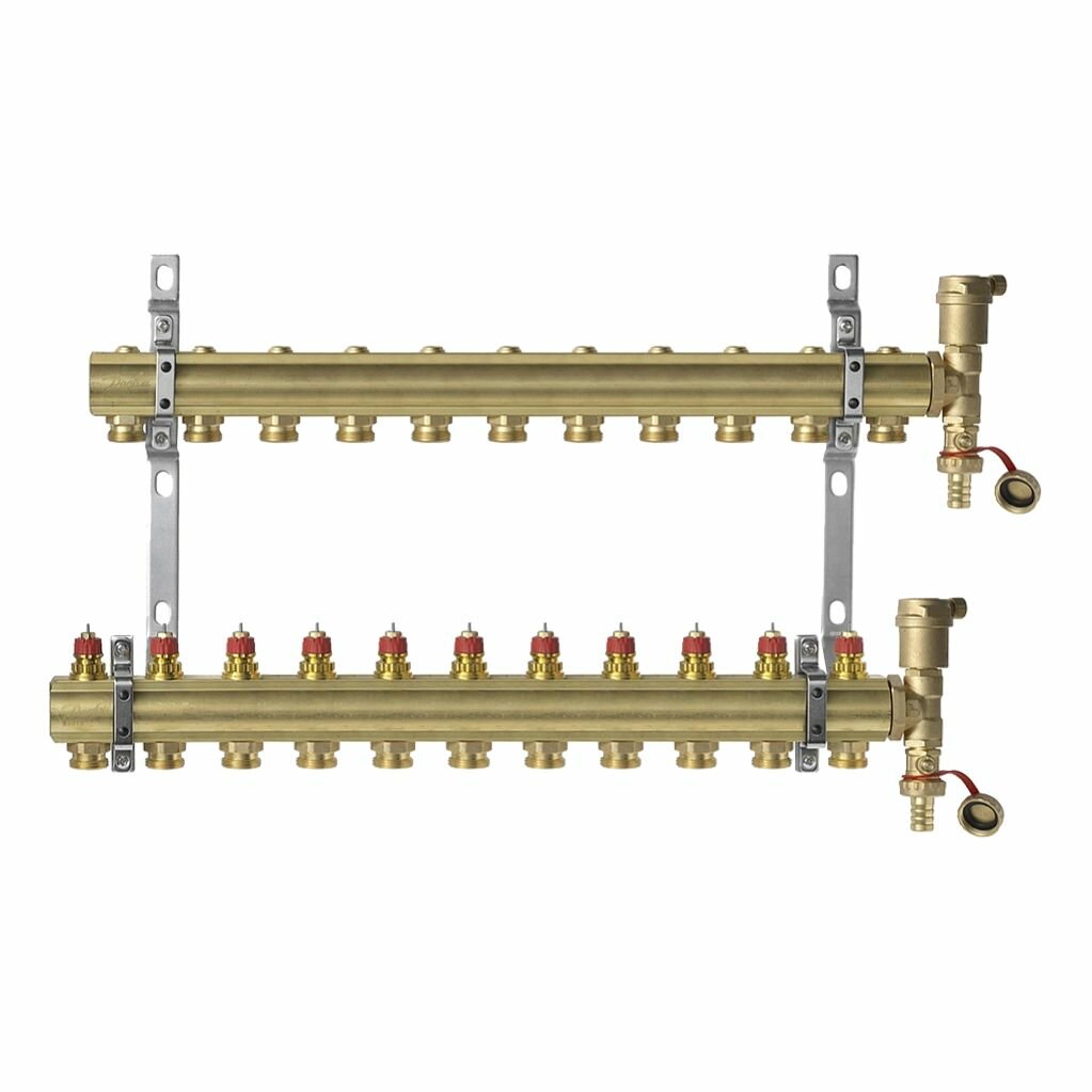 фото Комплект коллекторов Danfoss FHF-11 set с кронштейнами и воздухоотводчиками, 11 контуров
