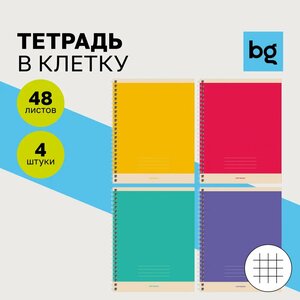 Тетрадь 48л, А5, клетка на гребне BG "Monocolor. Simple", 4 дизайна, 4 шт.