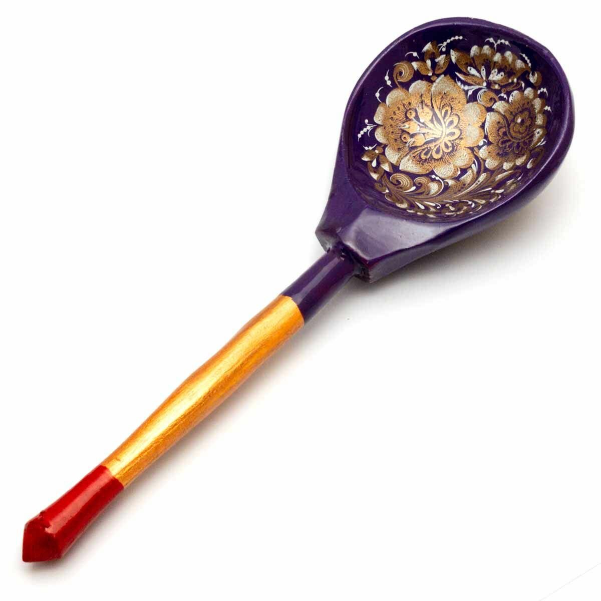 Деревянная ложка столовая с росписью - Золотая Кудрина, 19 см.