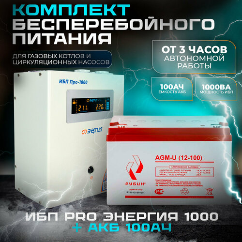 ИБП Pro- 1000 12V Энергия и АКБ Рубин 12-100
