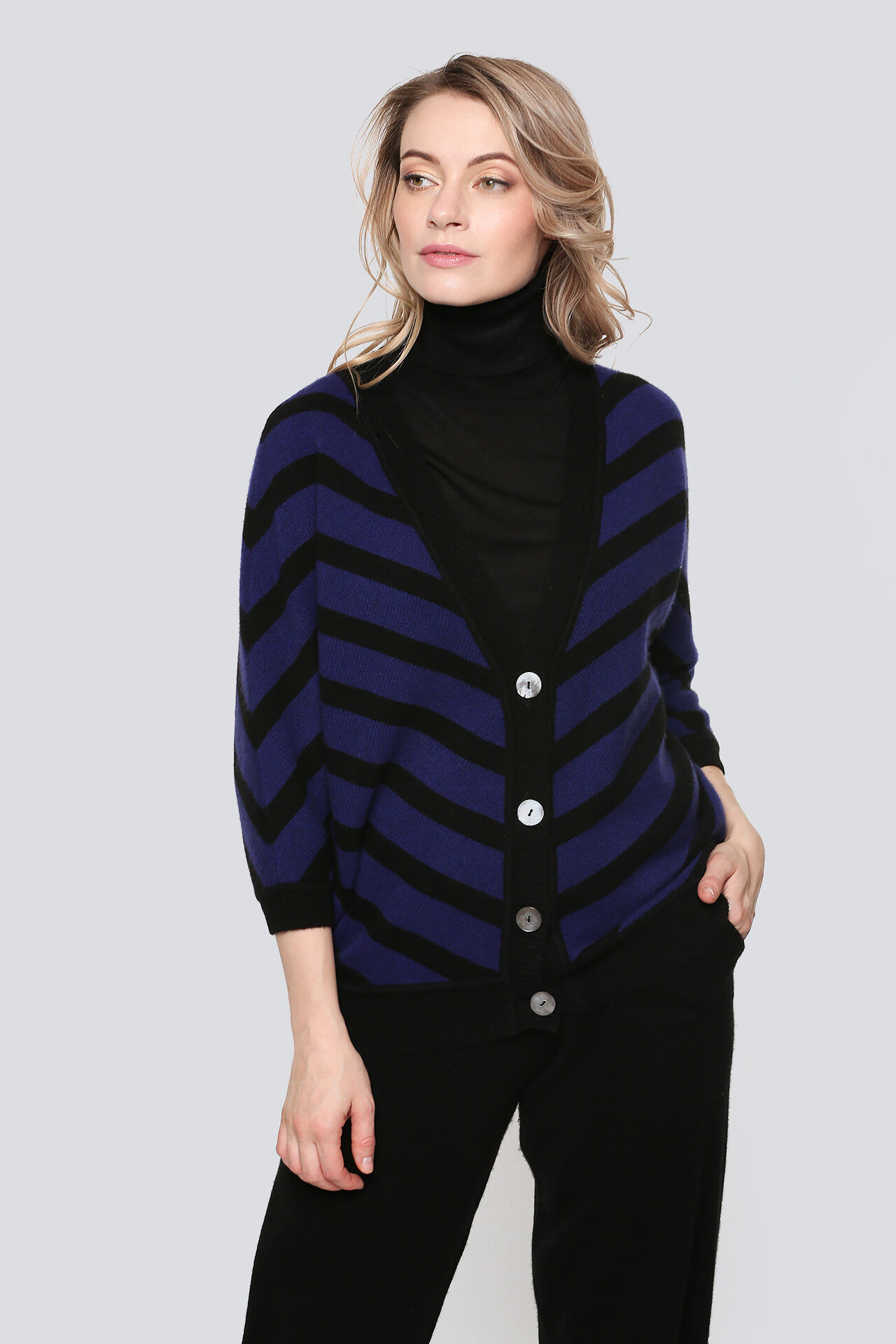 Кардиган KHAN Cashmere, размер S, , черный/синий