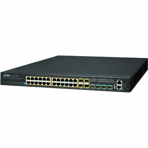 PLANET Layer 3 24-Port 10/100/1000T 802.3at POE + 4-Port 10G SFP+ Stackable Managed Gigabit Switch (370W) коммутатор planet layer 3 24 port 10 100 1000t 802 3at poe