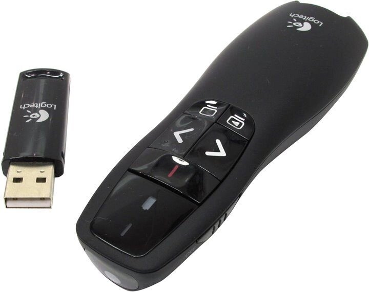 Презентер Logitech Презентер Logitech R400 черный, 2.4 GHz, USB-ресивер , 5 кнопок, лазерная указка