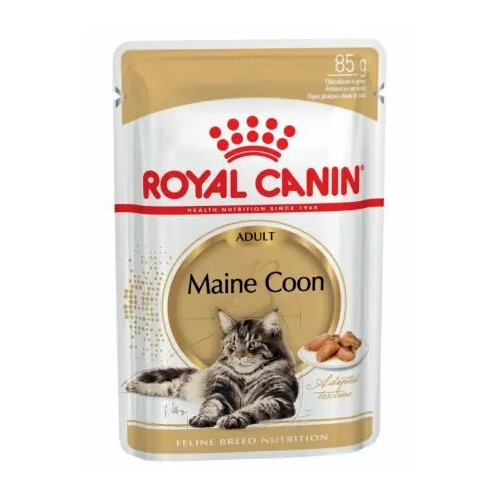 влажный корм rc maine coon соус 85 г Royal Canin Maine Coon Adult влажный корм для взрослых кошек породы Мэйн Кун в соусе, в паучах - 85 г