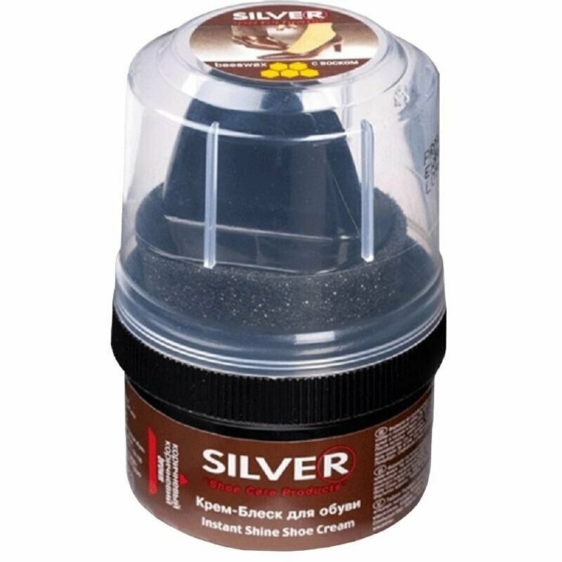 SILVER Крем-блеск для обуви коричневый, с губкой, 50 мл