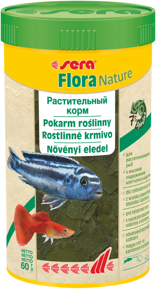 Корм для травоядных декоративных рыб Flora Nature растительный, в хлопьях, 250 мл, 60 гр