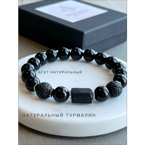 Браслет MARINS JEWELRY, гематит, турмалин, агат, черный, серебристый