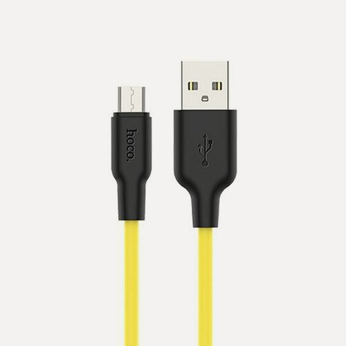 Изображение товара USB кабель HOCO X21 Plus Silicone MicroUSB, 2.4А, 1м, силикон (желтый/черный)