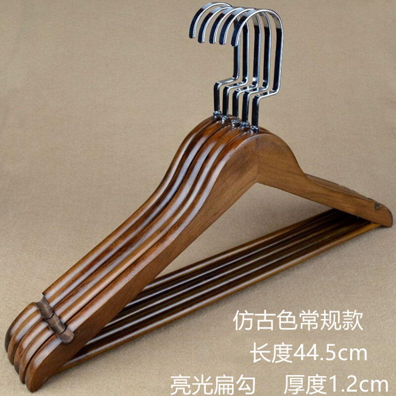 фото Деревянная вешалка для одежды с антипротивоскользяющей канавкой, утолщенная 1,2 см, длиной 45 см, с плоскими крючками античного цвета, для использования в быту и магазинах