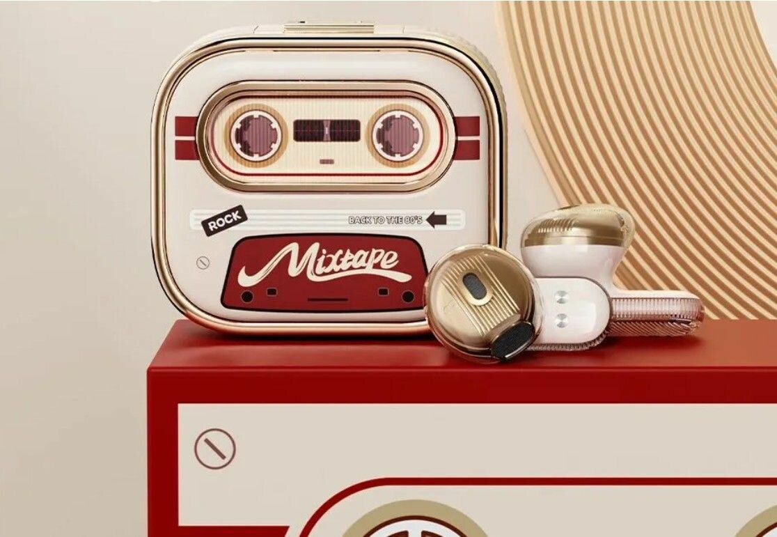 Беспроводные наушники Rock Retro Style TWS Earphone Retro Mix Tape — фото 1