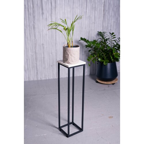 Подставка для цветов напольная металлическая лофт 80см черная, выбеленное дерево