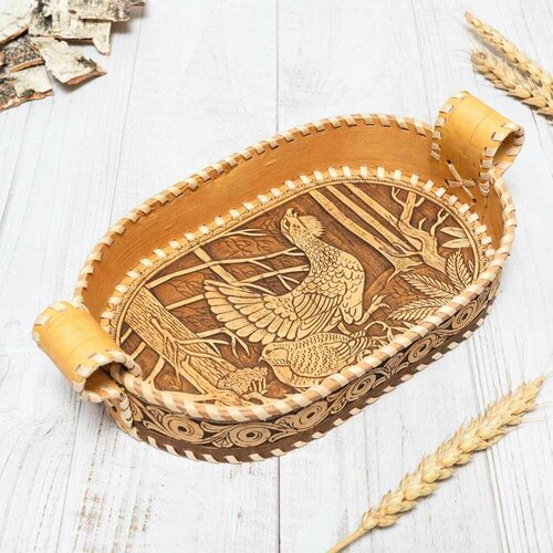 Тарелка - Сухарница Глухарь, овальная, береста, 27,5х15х7 см