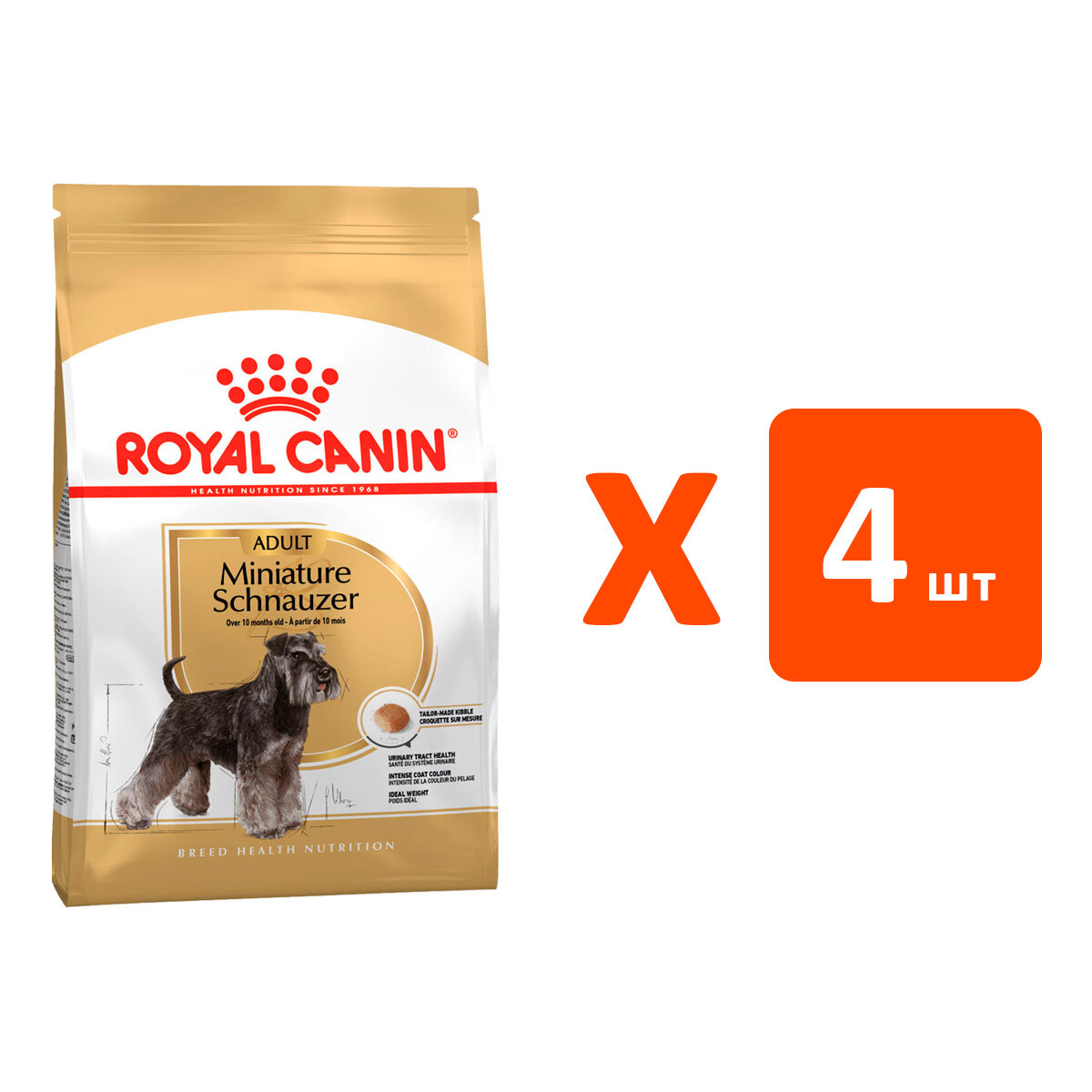 ROYAL CANIN MINIATURE SCHNAUZER ADULT для взрослых собак миниатюрный шнауцер 7,5 кг х 4 шт