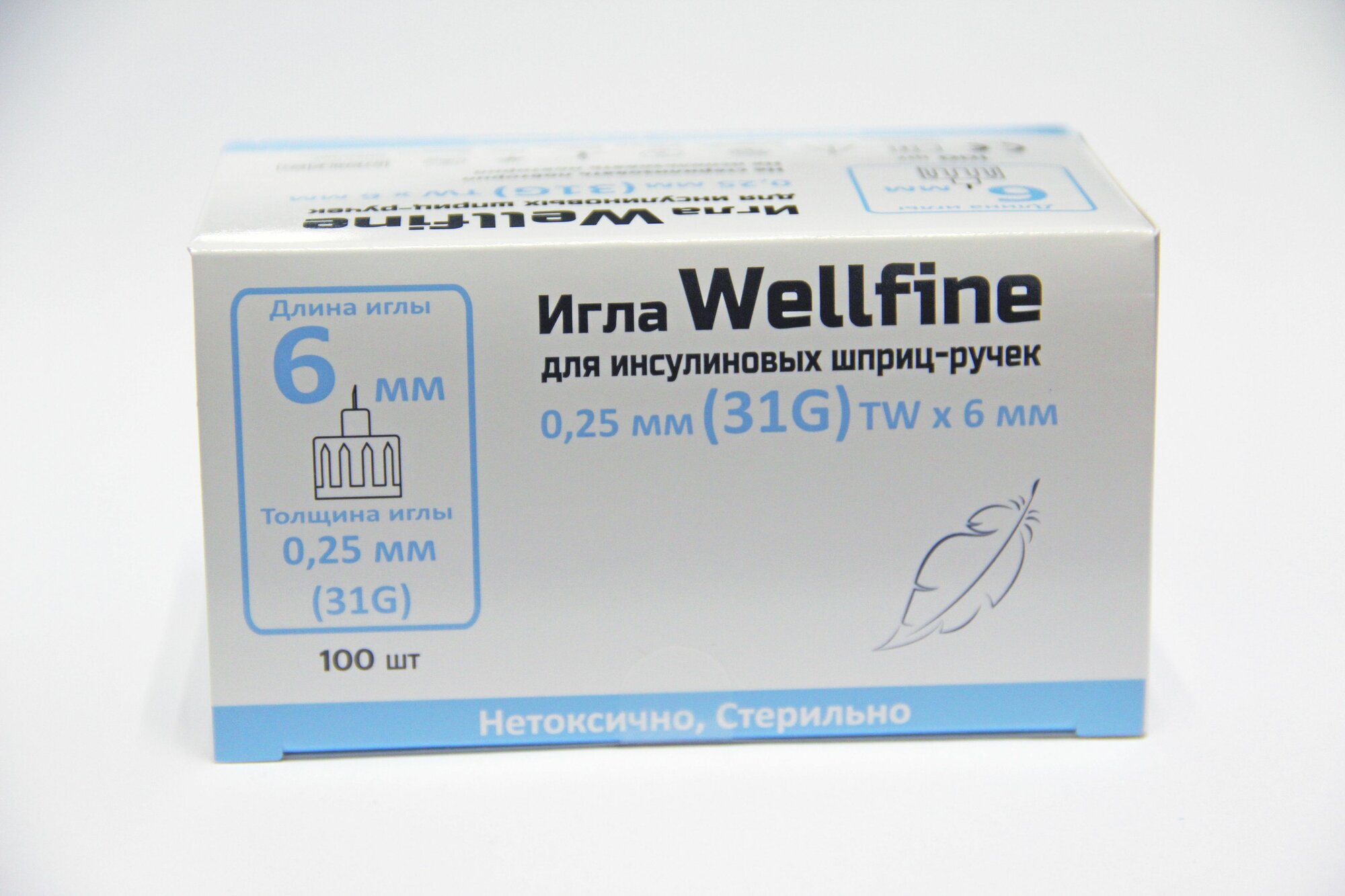 Изображение Иглы Веллфайн 31G 0,25 мм (WellFine), 6 мм №100 для шприц-ручек (универсальные)