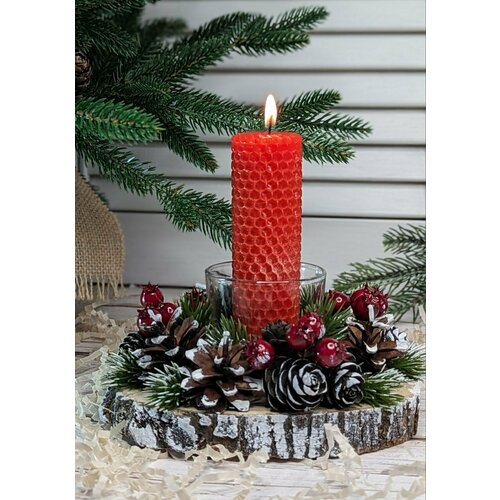 Новогодняя композиция - новогодний подсвечник со свечой