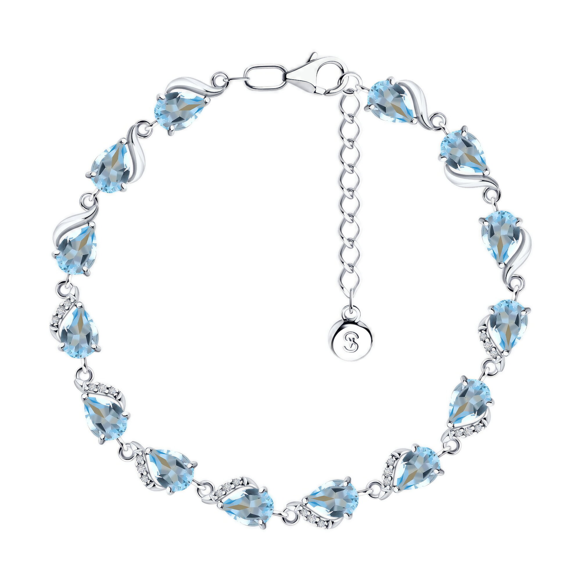 Браслет Diamant online, серебро, 925 проба, родирование, топаз, фианит