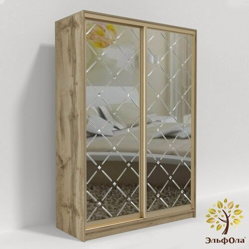 Изображение товара Шкаф- купе ЭльфОла "Диамант" 180*60*240 см, дуб вотан, гравировка на зеркале