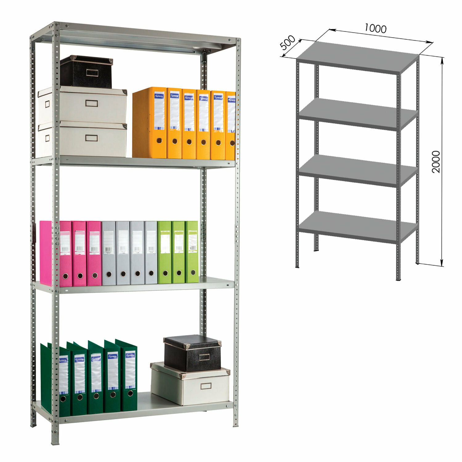 Стеллаж металлический практик "MS KD", сборная стойка, 2000х1000х500 мм, 4 полки (MS 200/100х50/4)