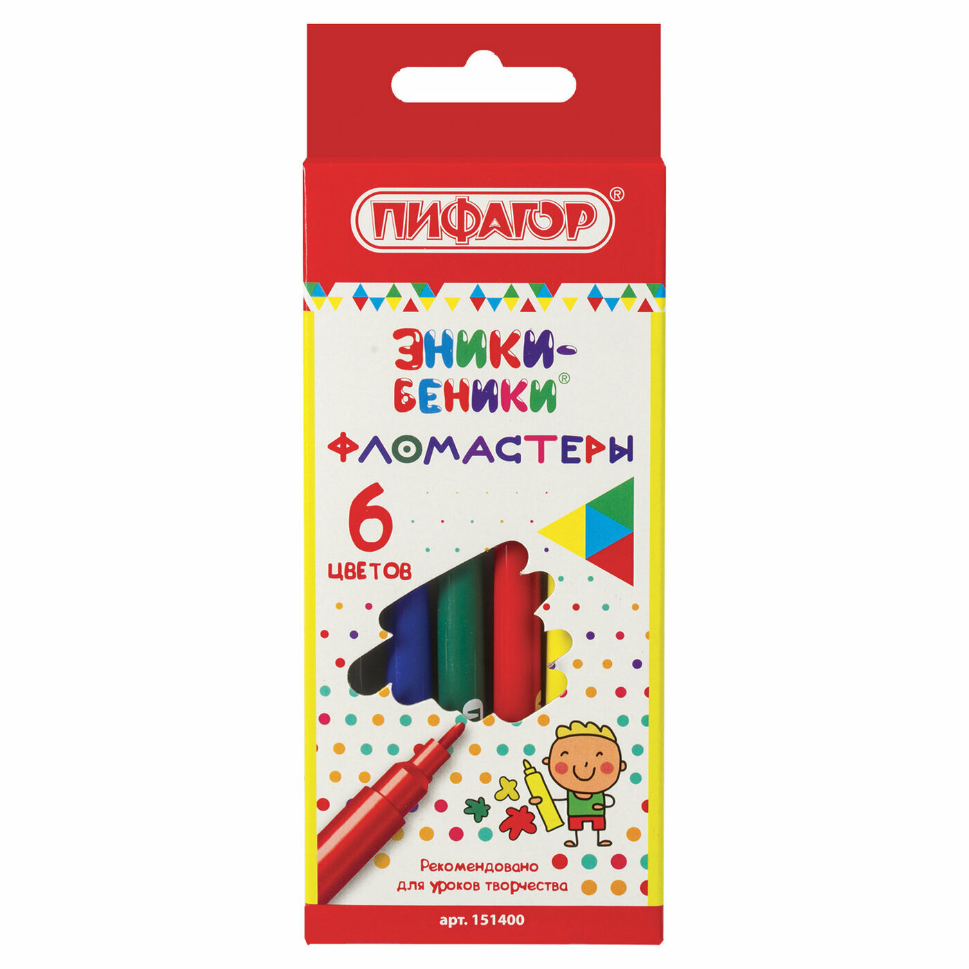 Фломастеры Пифагор "Эники-беники", 6 цветов, вентилируемый колпачок (151400)
