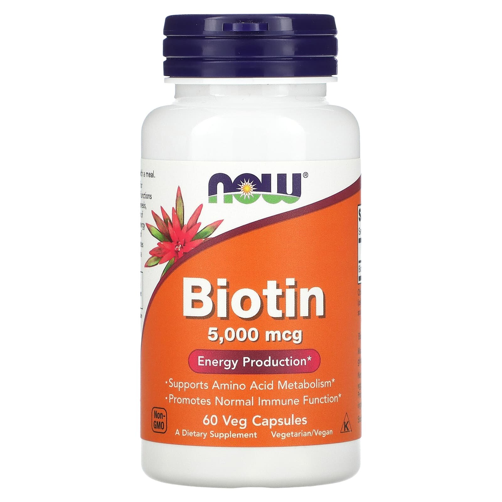 Биотин Now Foods Biotin, 5000 мкг, 60 капсул Способствует здоровой работе иммунной системы