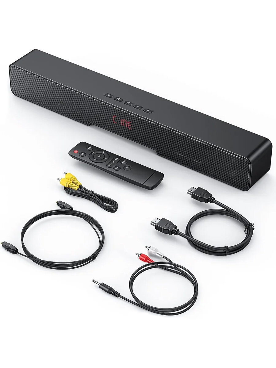 Звуковая панель для телевизора, HDMI, Bluetooth, AUX, RCA, оптический, коаксиальный, USB Компактный домашний аудиодинамик с 4 режимами эквалайзера для телевизора/ПК/ноутбука/планшета/проектора