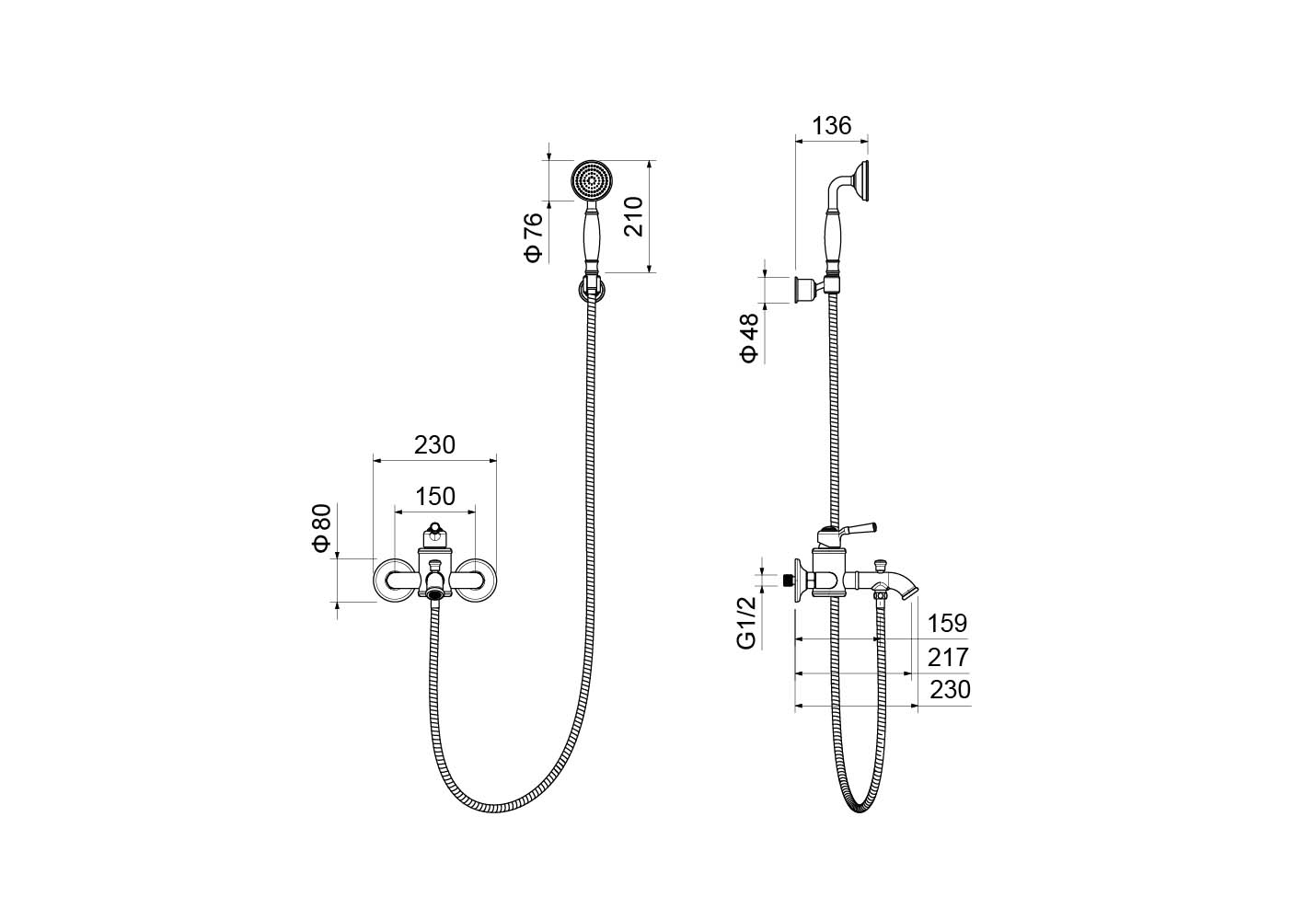Смеситель для ванны с душевым набором AQUATEK Классик AQ1549PG золото