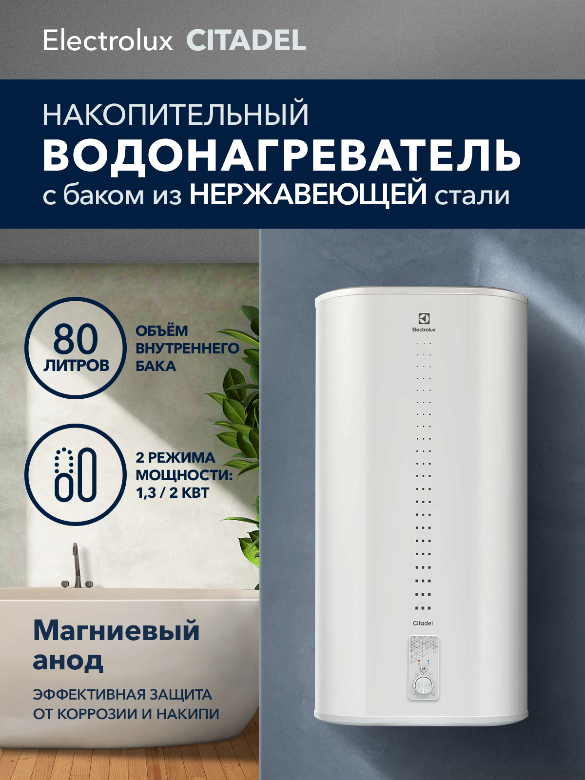 Водонагреватель накопительный Electrolux EWH 80 литров Citadel