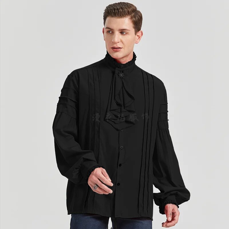 Мужская пиратская рубашка из полиэстера Черный, XL, Черный