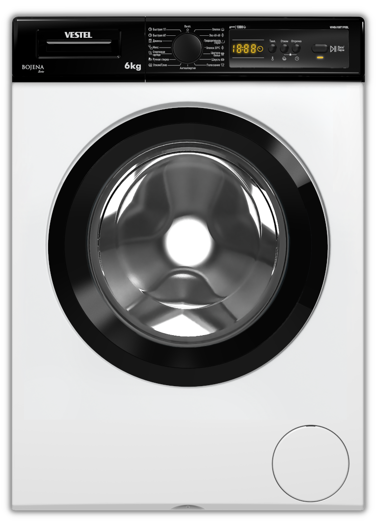С/м фронтальная VESTEL WMB6100T1PRBL белый/черный (6 кг, диспл, черная панель)