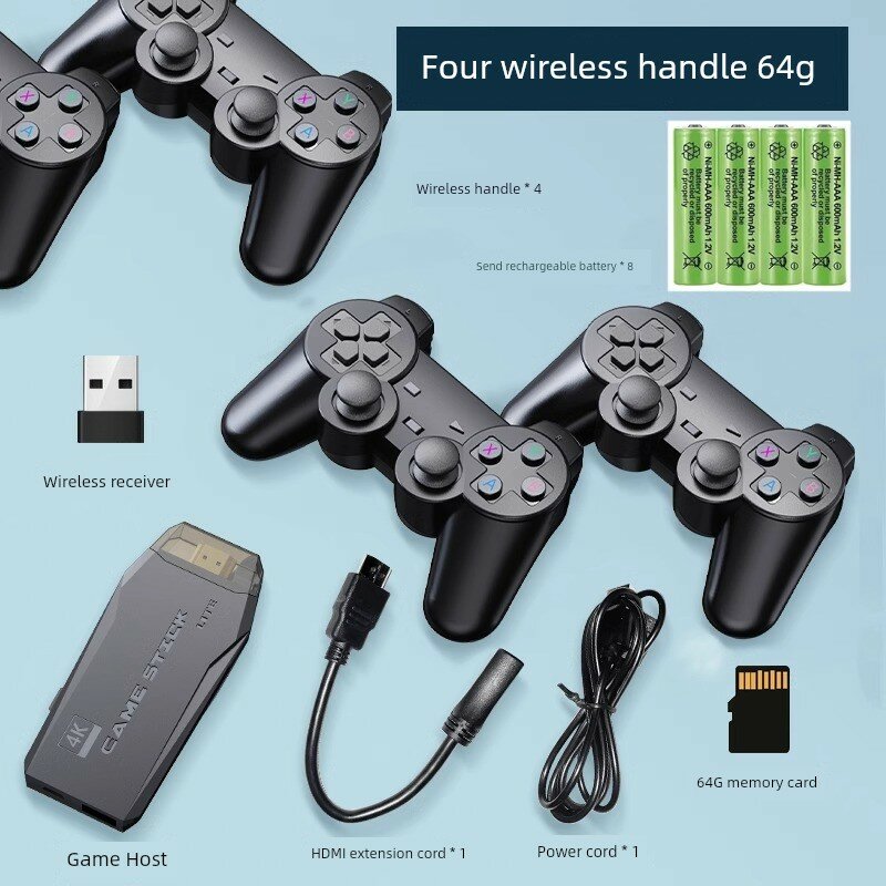 Комплект из 4 беспроводных игровых контроллеров 64 ГБ, 15 000 игр, 4K HD, бесплатные 8 батарей