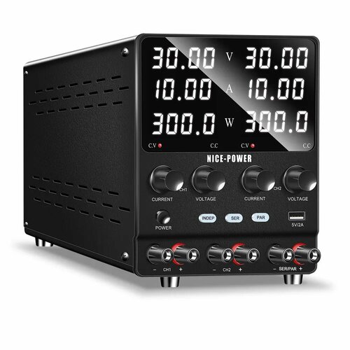 Блок питания NICE-POWER, лабораторный, двухканальный, USB, 0-30 В, 0-10 A, черный