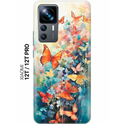 фото Силиконовый чехол на xiaomi 12t / 12t pro / сяоми 12т / 12т про с рисунком "бабочки акварелью" slvgo