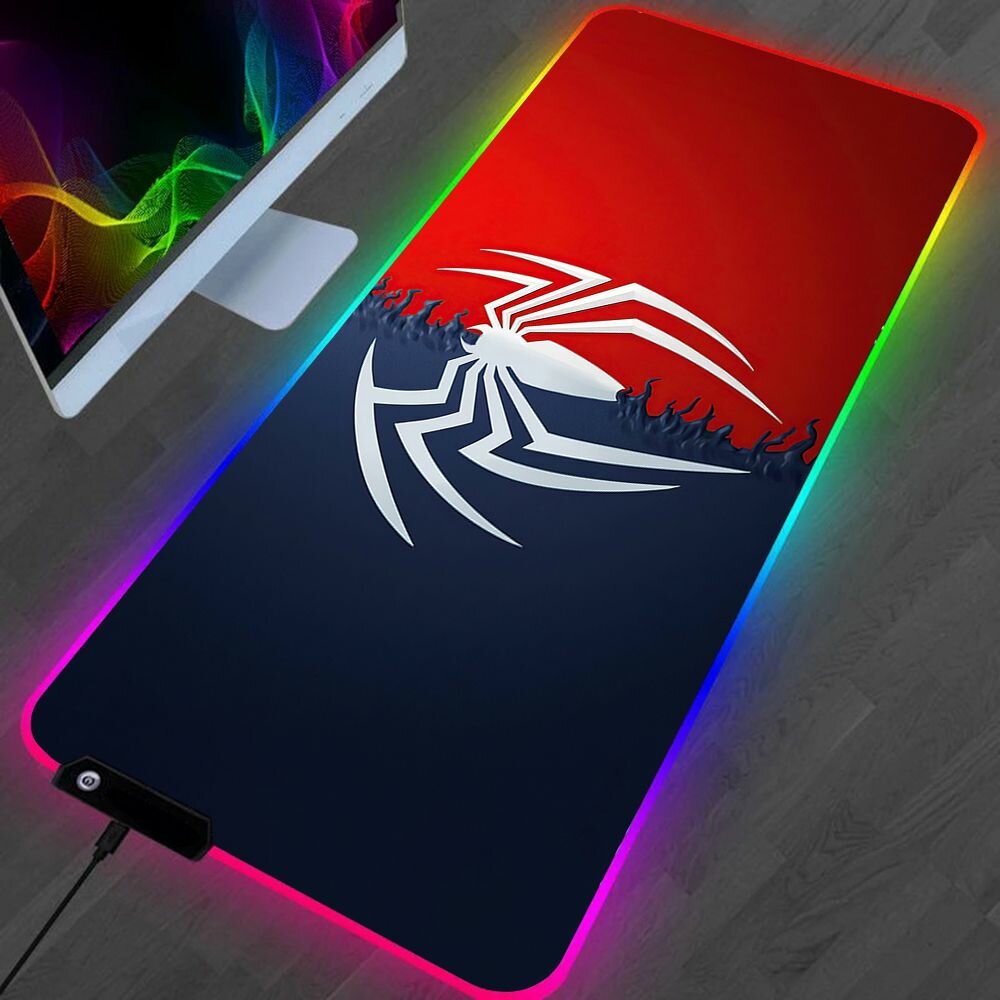 RGB коврик для мыши с человеком-пауком, светящиеся аксессуары для настольного компьютера геймера с подсветкой, настольный коврик