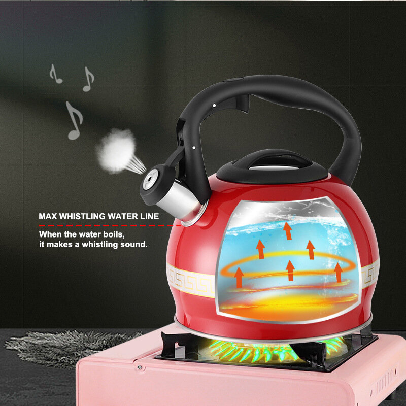 Большой чайник 3л со свистком — Подходит для всех типов плит, матовая поверхность красная