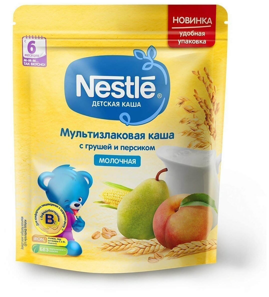 Каша Nestlé молочная мультизлаковая с грушей и персиком, с 6 месяцев