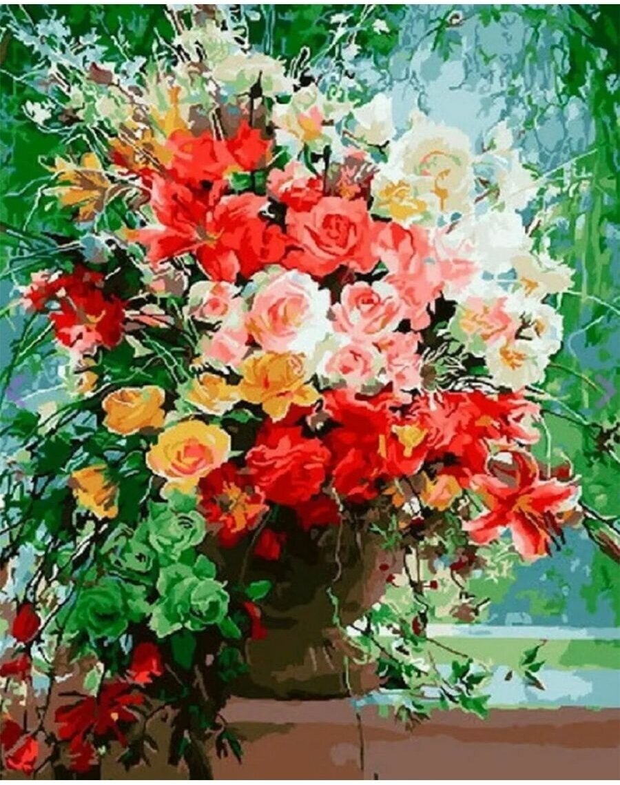 Картина по номерам Цветочная ваза в саду 40х50 см Art Hobby Home