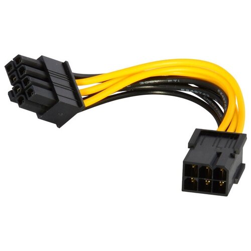 Переходник/адаптер Akasa 6pin PCIe - 8pin ATX12V (AK-CB051), 0.15 м, желтый/черный кабель akasa hdmi ak cbhd02 10 м 1 шт черный